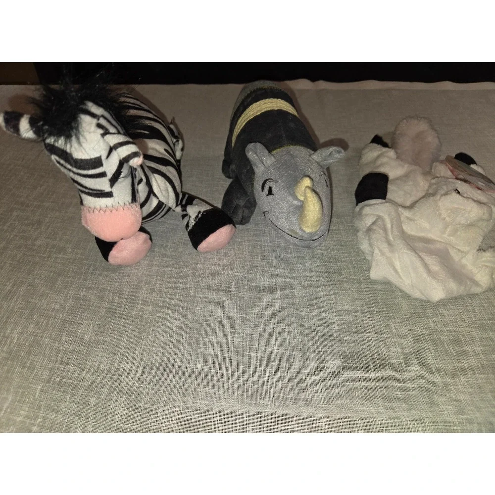 Lot of 3 Squeaky Dog Toys Zebra Rhino Stuffingless Rabbit Plush Pet Toy Bundle